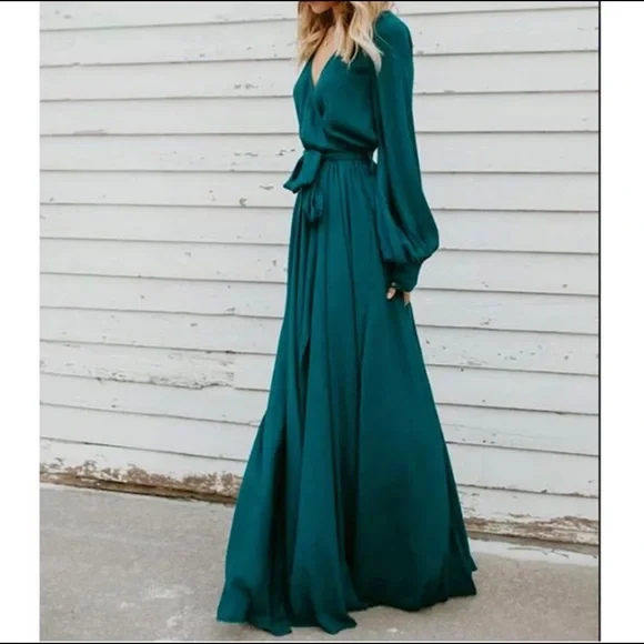 Dresses | Dark Green Long Sleeve Maxi Dress | Poshmark